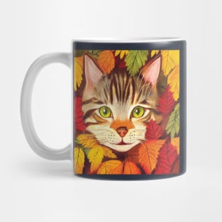 Tabby Kitten in Fall Leaves Mug